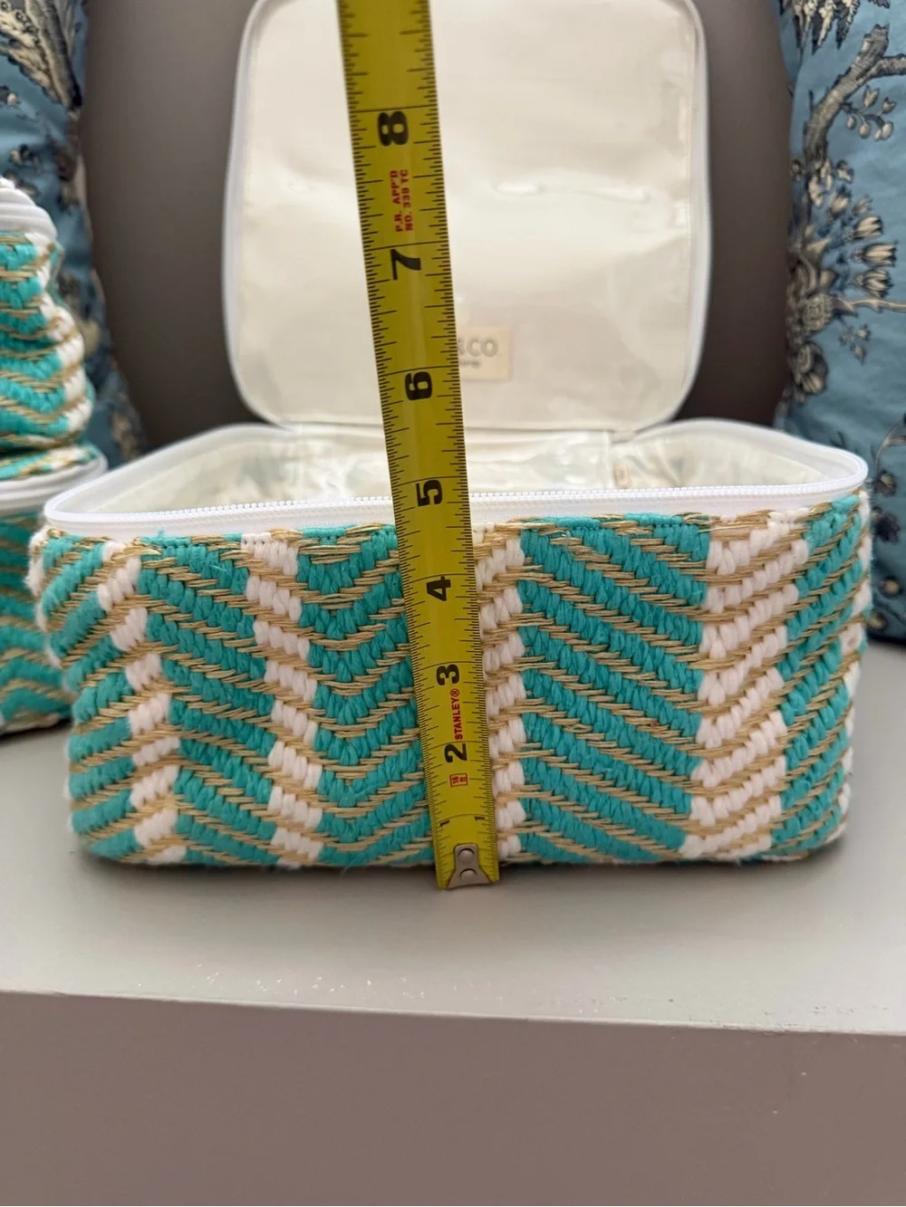 NWT Jen & Co Clear-Lined Woven Cosmetic Cases (4) in Aqua